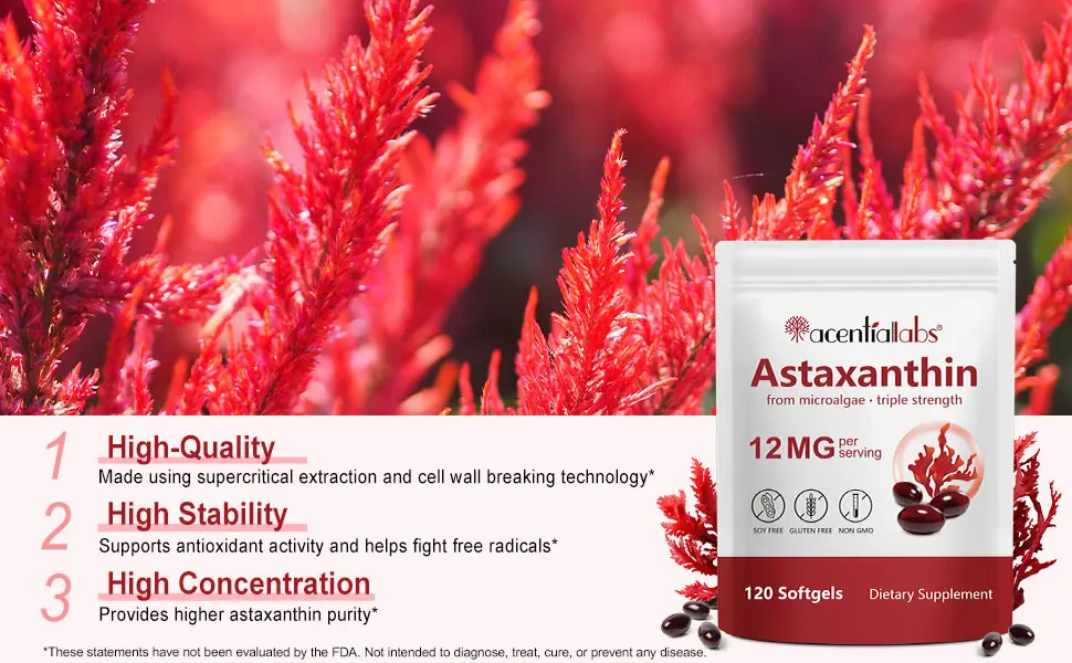 Astaxanthin 12mg 120 Softgels Premium Astaxanthin Antioxidant Supplements with Antioxidant Activity Supports Eye Skin Joint & Immune System Health Fresh Microalgae Source Non-GMO & No Gluten - Astaxanthin Antioxidant Supplements