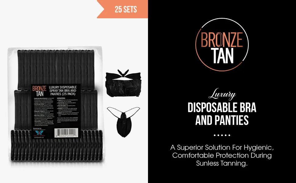 Bronze Tan Disposable Undergarments for Spray Tan - Non-Woven Breathable Undergarments Full Coverage Hygienic - Ideal for Professional Salons & Home Use Universal Fit - Pack of 25 Set - Bronze Tan, Spray Tanning Essentials Kit, Hair Nets, Nose Plugs, Sticky Feet Pads, Disposable Bra