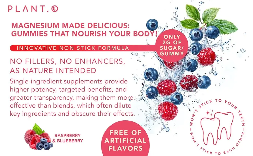 Calm Magnesium Gummies 300 mg per Serving of Magnesium Citrate | Relaxation Muscle Bone & Energy Support | Raspberry Flavor | 60 Chewable Magnesium - magnesium gummies