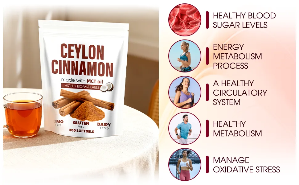 Aevezom Ceylon Cinnamon Softgels with MCT Oil | Soft Gel 7200mg | Herbal Extract | Non-GMO Gluten Free | 300 Softgels (1) - lirae ceylon cinnamon