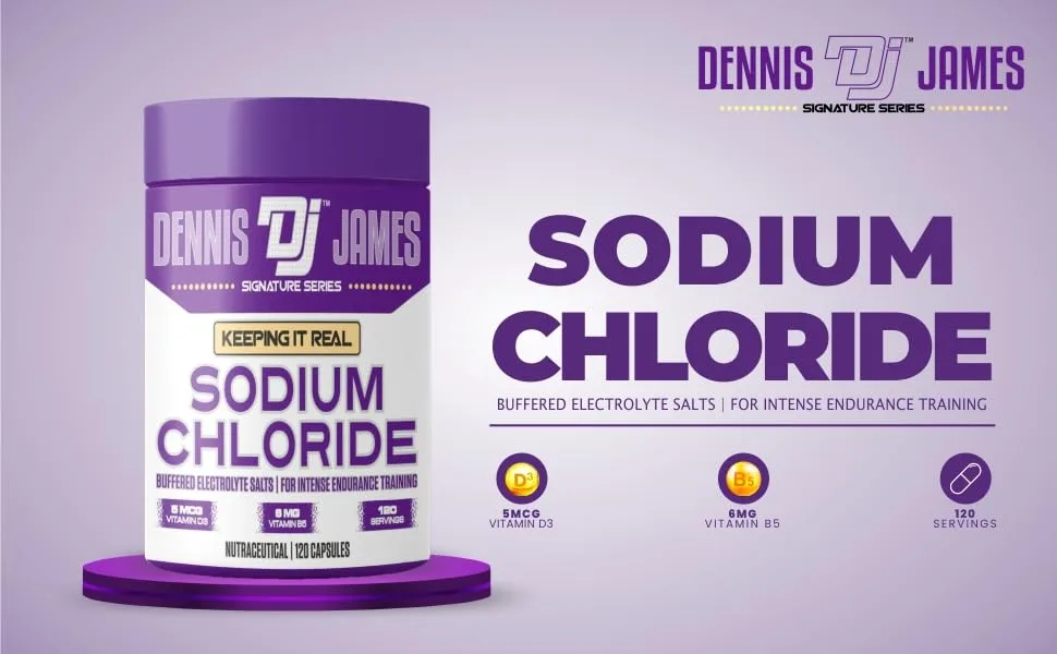 Dennis James Signature Series Sodium Chloride 1000mg | 120 Capsules | Electrolyte Support Hydration Balance & Muscle Function | Non-GMO | 120 Servings - Sodium Chloride