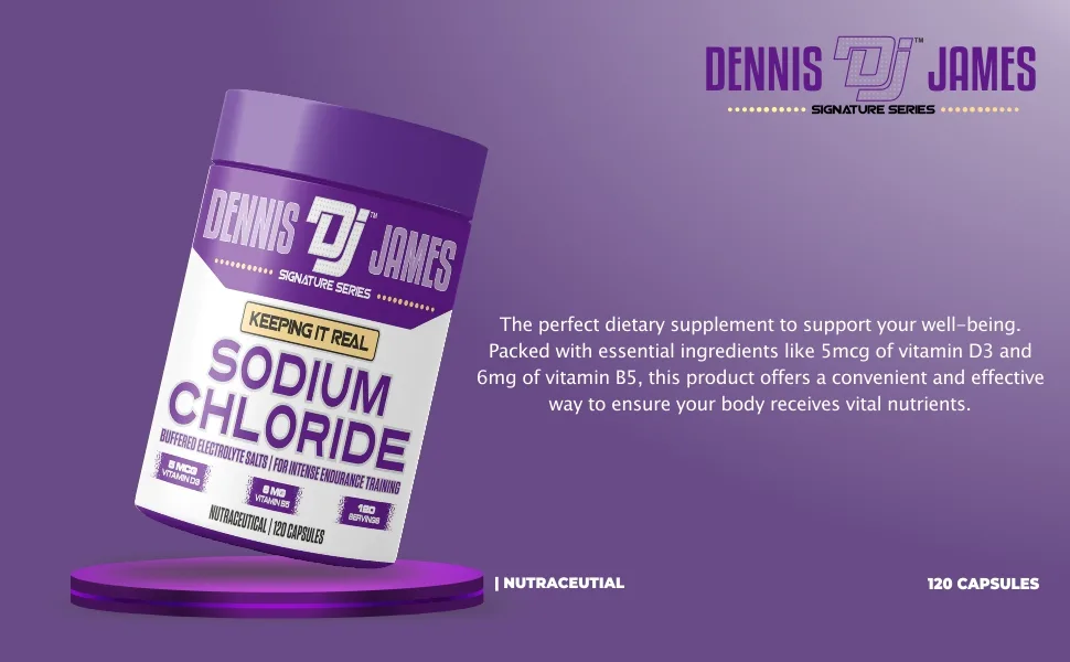 Dennis James Signature Series Sodium Chloride 1000mg | 120 Capsules | Electrolyte Support Hydration Balance & Muscle Function | Non-GMO | 120 Servings - Sodium Chloride