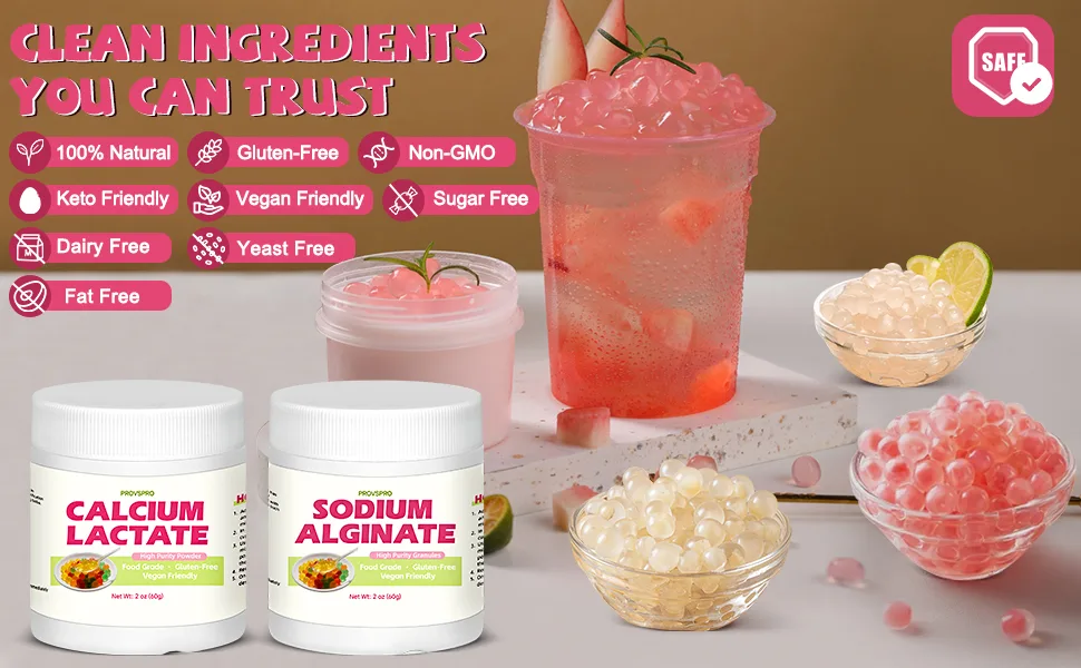 DIY Popping Boba Kit Make Juice Pearls at Home | Sodium Alginate & Calcium Lactate Set 2oz Each Food Grade Molecular Gastronomy Starter Kit - molecular gastronomy kit