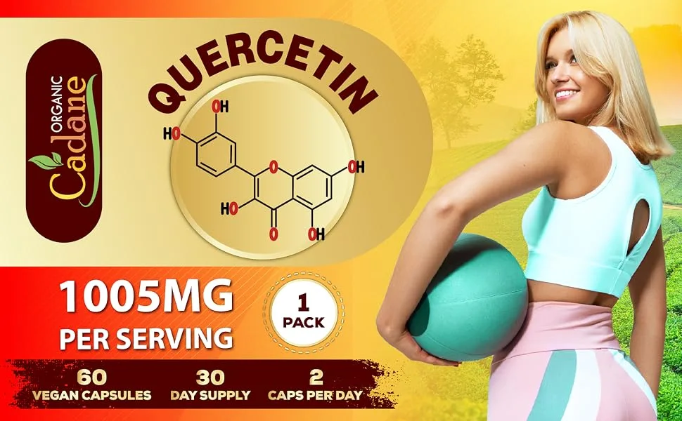 Organic Cadane Quercetin Extract Capsules - Combined with VitC Zn.C VitD3 Elderberry Bromelain Nettle Ginger Echinacea Garlic Pepper - 60 Capsules - quercetin quercetin with bromelain quer queuosine quercitin quercetin powder quercetin supplements