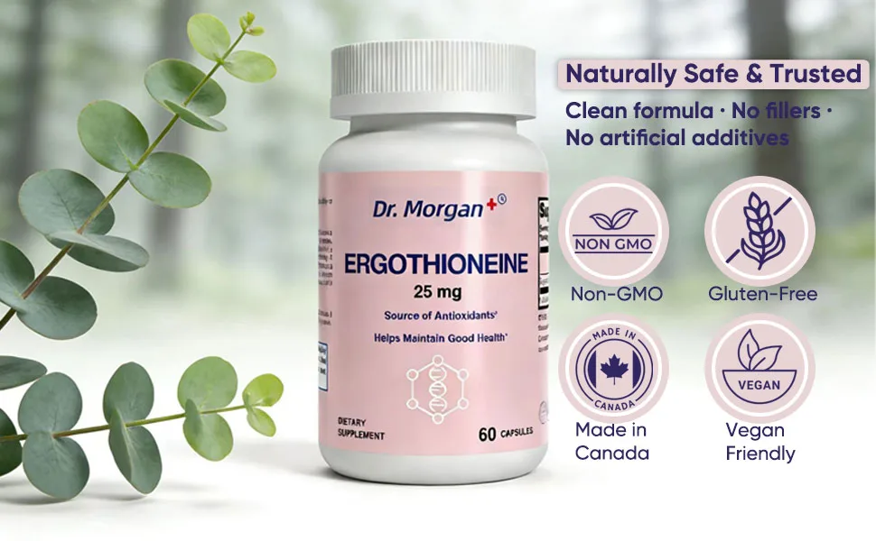 Dr. Morgan Ergothioneine Supplement (EGT) 25mg High Purity Cellular & Mitochondrial Support Antioxidant & Healthy Aging Non-GMO Vegan 60 Capsules - naturally safe