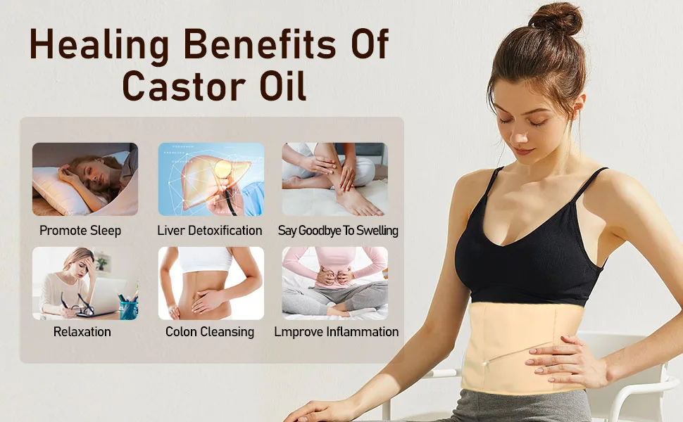 MEEYEE Castor Oil Pack for Detox: 100% Pure Cold-Pressed Oil in Glass Bottle with Cotton Wraps for Liver Support - castor oil pack