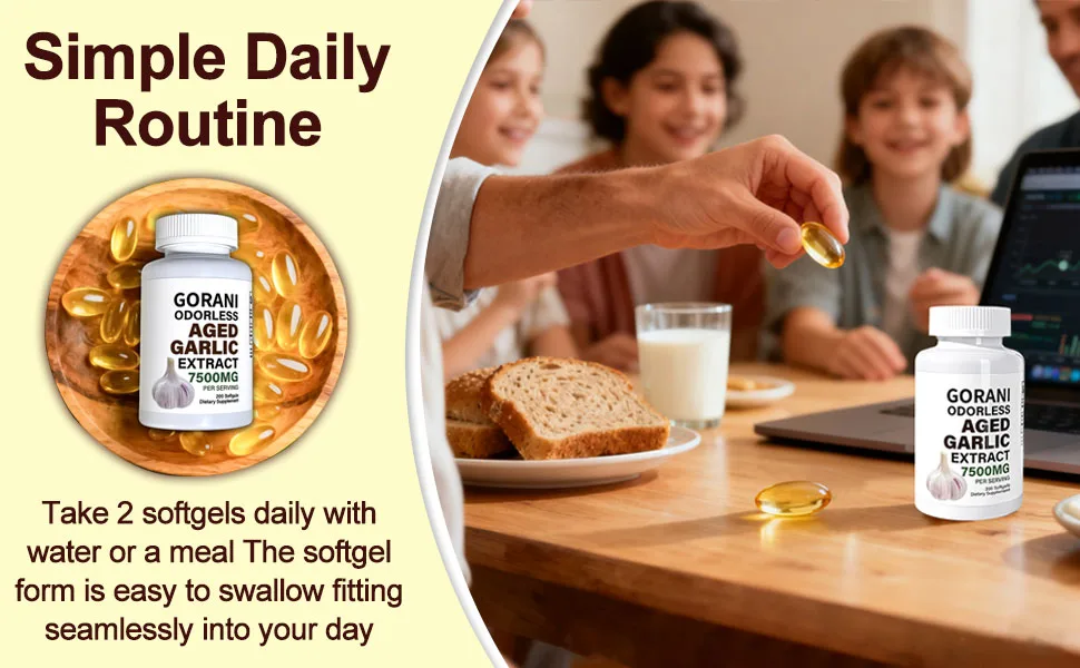 Gorani Odorless Aged Garlic Extract Capsules 7500mg 200 Softgels GMP-Certified Garlic Supplements - GORANl Odorless Aged Garlic
