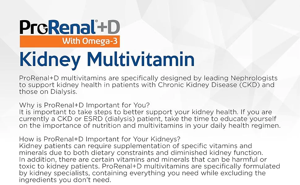 ProRenal+D with Omega-3 Fish Oil Kidney Multivitamin 90-Day Supply 3 Fish Oil with Omega - Omega