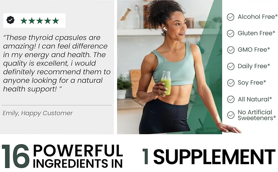 NutraPure Thyroid Support - Thyroid Support for Women & Men | Selenium Iodine L Tyrosine Ashwagandha Bladderwrack Turmeric Kelp Schisandra Zinc - 60 Capsules (1 Bottle) - NutraPure Thyroid Support