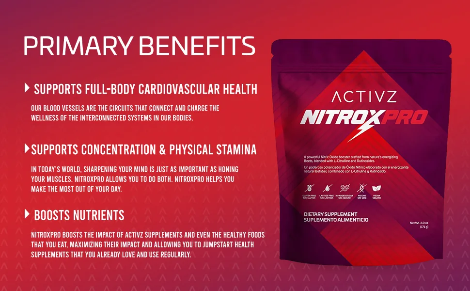 ACTIVZ NitroxPro Drink Powder - Beets L-Citrulline Rutinosides CyLoc Dextrin & DexKey for Nitric Oxide Cardiovascular Support 6.0 oz (171g) - NitroxPro