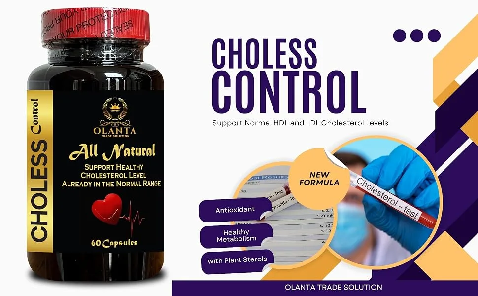 OLANTA TRADE SOLUTION Complete Choless Control with Niacin | Policosanol | Plant Sterol Complex | Support Cholesterol Wellness Vitamins | 1 Bottle 60 Capsules - Plant-Based Choless Control