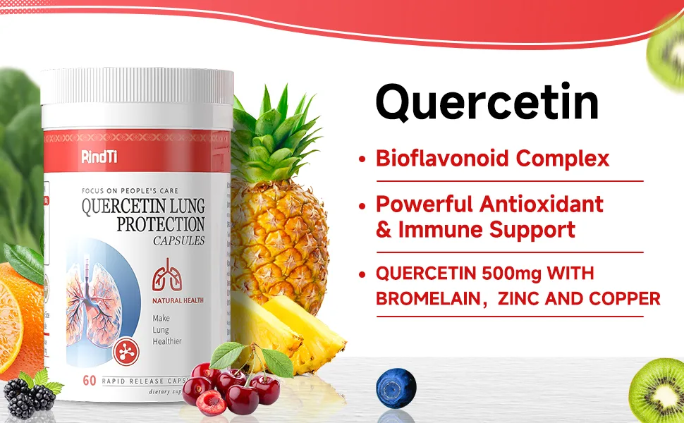 RindTi Quercetin with Bromelain Quercetin 500mg Capsules Immune Health Respiratory Wellness 60 Capsules - RindTi Quercetin with Bromelain