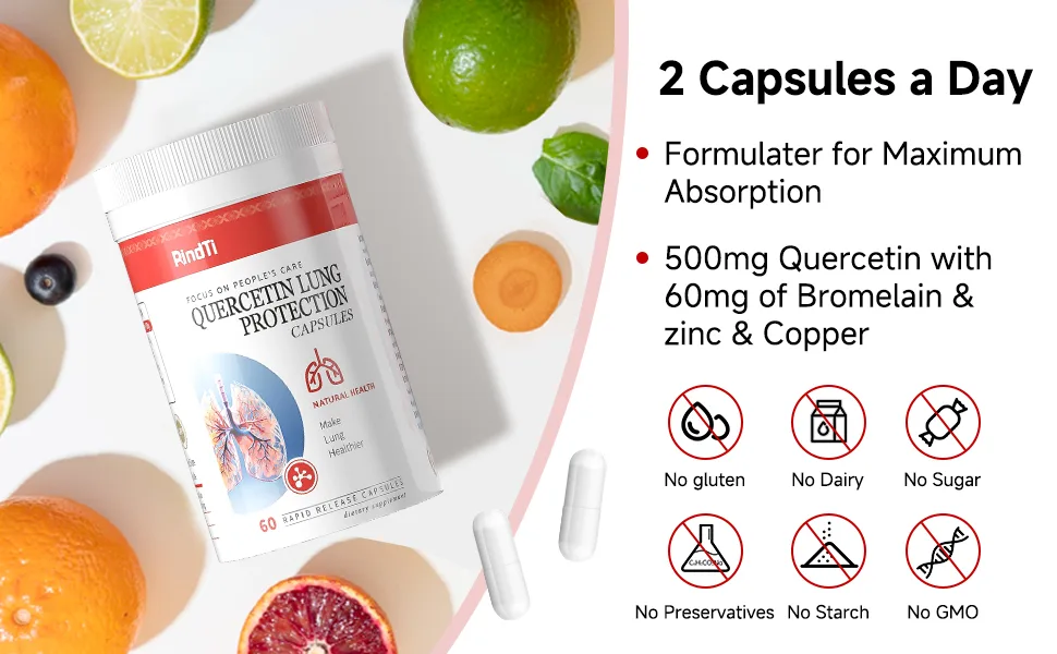 RindTi Quercetin with Bromelain Quercetin 500mg Capsules Immune Health Respiratory Wellness 60 Capsules - RindTi Quercetin with Bromelain