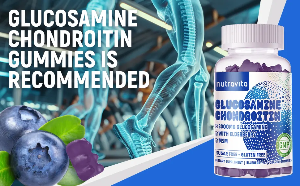 Nutravita Glucosamine Chondroitin Gummies with MSM & Elderberry Extra Strength - Joint Support Antioxidant Immune Support Supplement for Adults Men & Women.60 Blueberry Chews - Glucosamine Chondroitin Gummies