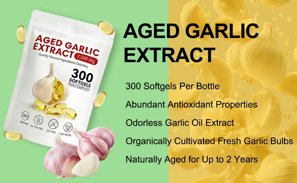 Tnaasmais Aged Garlic Extract Capsules 7500mg Odorless 300 Count Organic Aged Garlic Supplements for Immune Support & Antioxidant Benefits Vegetarian - Aged Garlic Extract Capsules