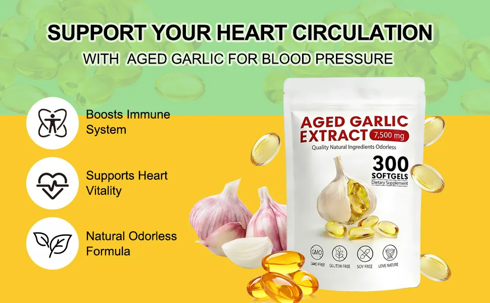Tnaasmais Aged Garlic Extract Capsules 7500mg Odorless 300 Count Organic Aged Garlic Supplements for Immune Support & Antioxidant Benefits Vegetarian - Aged Garlic Extract Capsules