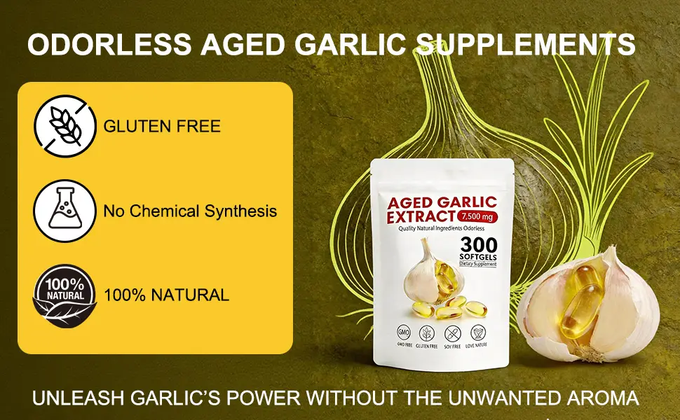 Tnaasmais Aged Garlic Extract Capsules 7500mg Odorless 300 Count Organic Aged Garlic Supplements for Immune Support & Antioxidant Benefits Vegetarian - Aged Garlic Extract Capsules