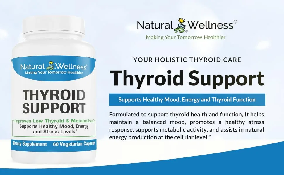 Natural Wellness Thyroid Support Iodine Selenium & L-Tyrosine Supplement for Healthy Thyroid Function Energy and Metabolism Thyroid Support for Women & Men 60 Vegetarian Capsules - Thyroid Support