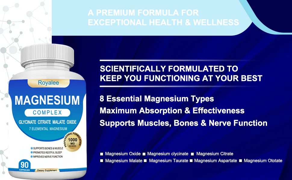 Magnesium Complex Supplement - 1000mg with 7 Magnesium Forms Including Glycinate Citrate Malate Taurate & Orotate - Supports Relaxation Muscle Function & Bone Strength - 90 Capsules 90 Count (Pack of 1) - A PREMIUM FORMULA FOR EXCEPTIONAL HEALTH &amp;amp; WELLNESS
