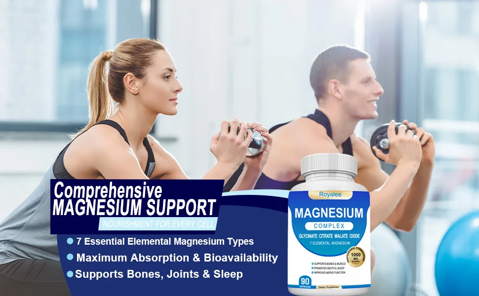 Magnesium Complex Supplement - 1000mg with 7 Magnesium Forms Including Glycinate Citrate Malate Taurate & Orotate - Supports Relaxation Muscle Function & Bone Strength - 90 Capsules 90 Count (Pack of 1) - Magnesium Complex Supplement