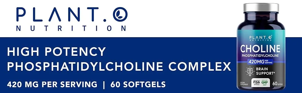 PLANT.O NUTRITION Choline Phosphatidyl Supplement | High Potency 430mg Phospholipid Complex | Promotes Energy Liver Brain & Cognitive Health | 60 Softgels - choline