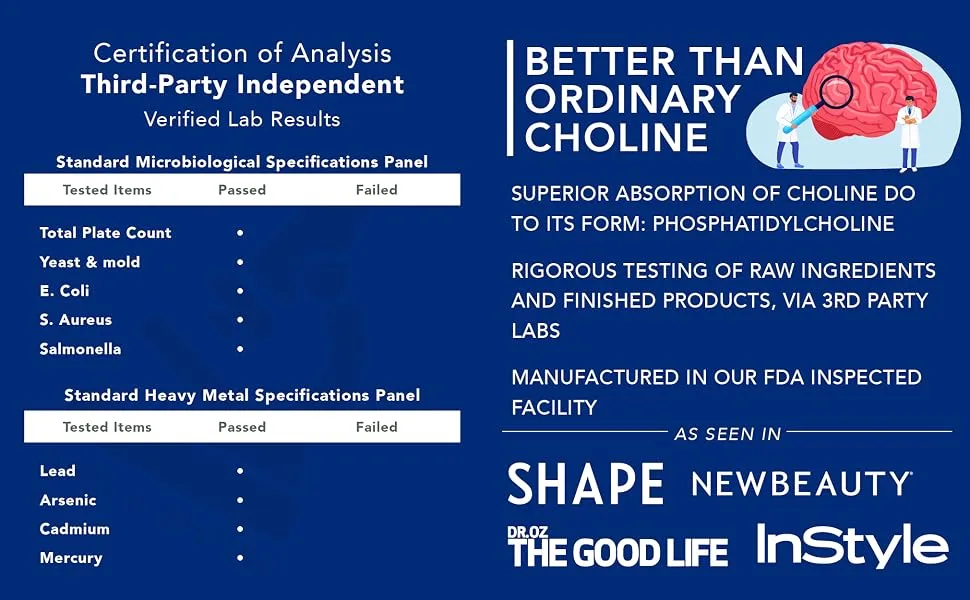 PLANT.O NUTRITION Choline Phosphatidyl Supplement | High Potency 430mg Phospholipid Complex | Promotes Energy Liver Brain & Cognitive Health | 60 Softgels - choline