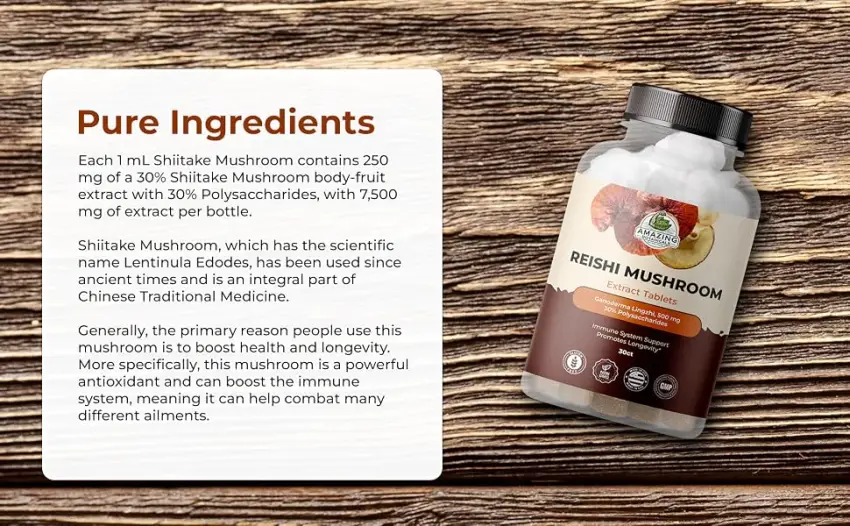 Reishi Mushroom 500mg Extract Tablets - 30% Polysaccharides - Natural Mushroom Complex for Overall Wellbeing and Immune System Support - 30 Count - reishi mushroom extract tablets