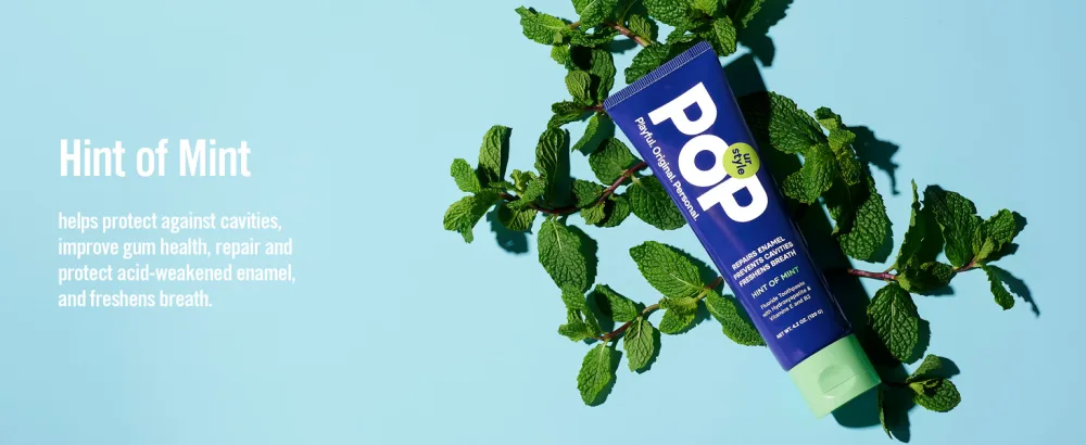 POP Feeling Hint of Mint Toothpaste with Hydroxyapatite & Vitamins E & B3 - Natural Niacinamide Teeth Whitening & Plaque Remover Formula - Bathroom & Travel Size Essentials 4.2 Oz - product information 4