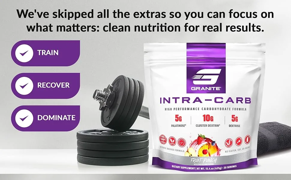 Granite Intra Carb Powder Fruit Punch Flavor High-Performance Carbohydrate Blend with Cluster Dextrin Palatinose & Dextrose Supports Energy and Training (20 Servings) - Granite Intra Carb