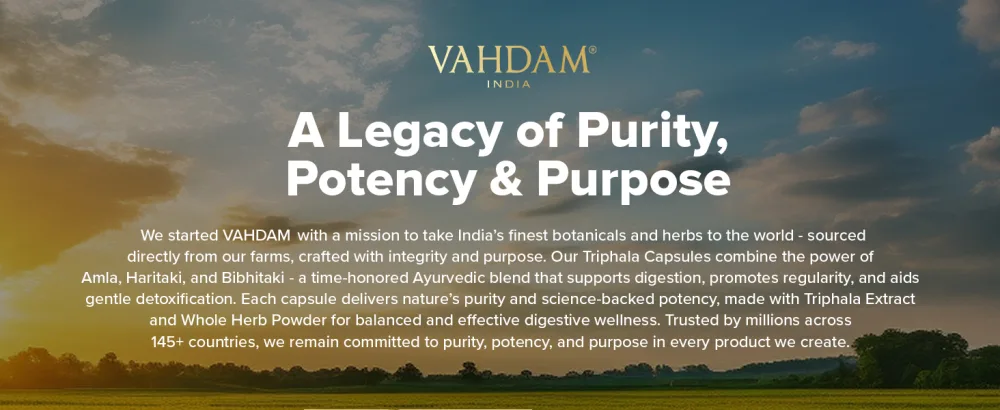 VAHDAM Triphala Capsules 1250 mg - High Strength Supplement with Amla Bibhitaki Haritaki Extract | Supports Healthy Digestion & Colon Function | 90 Capsules - product information 1