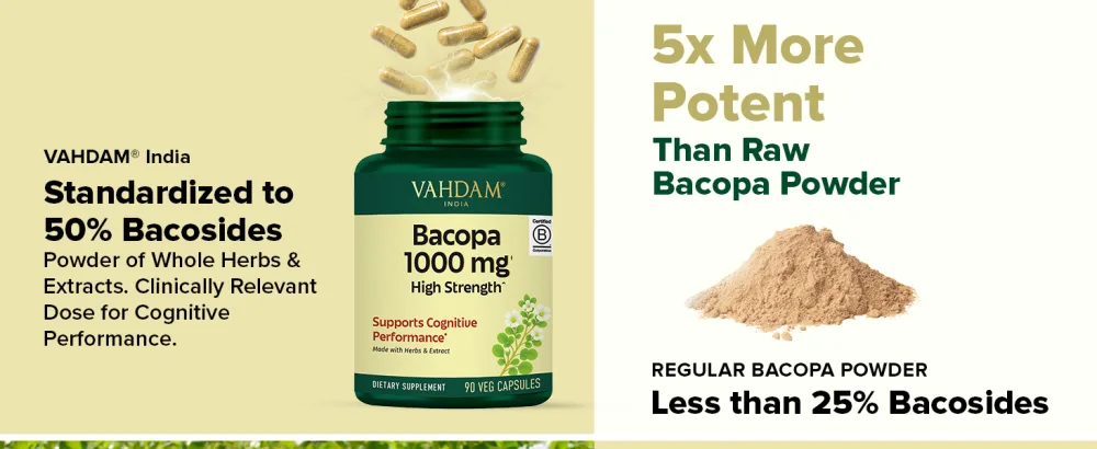 VAHDAM Bacopa Monnieri Capsules 1000mg | Supports Cognitive Performance | High Strength Made with Herbs & Extract | 90 Veg Capsules - product information 2
