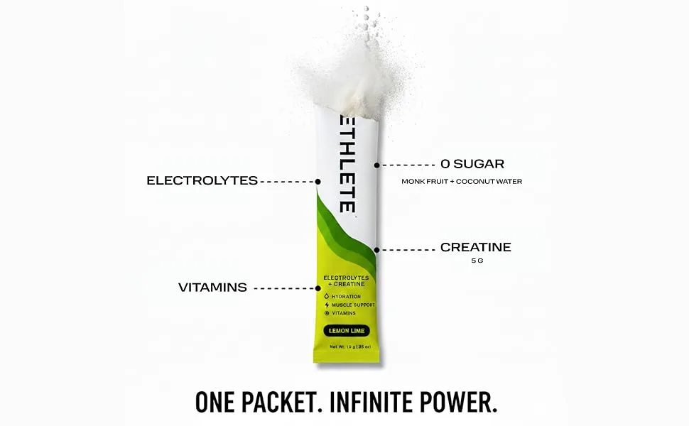 Ethlete Electrolytes + Vitamins + Creatine Powder 3-Pack Bundle Variety Bundle (3-Flavors) 5g Creatine Monohydrate with Electrolytes Vitamins B6 B12 & C (Raspberry Lemon) - One Packet. Infinite Power.