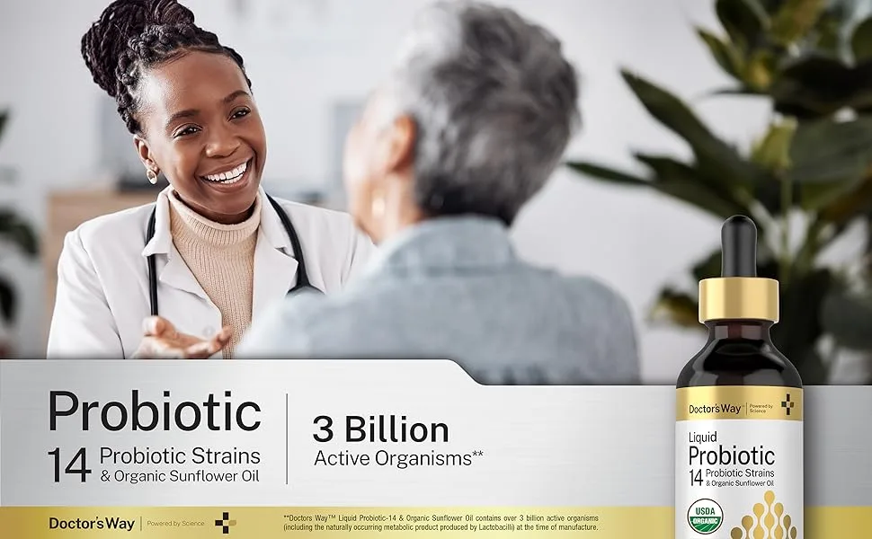 Doctor's Way Liquid Probiotic | 2 fl oz | 14 Probiotic Strains with Organic Sunflower Oil | Non-GMO Supplement - CL25591