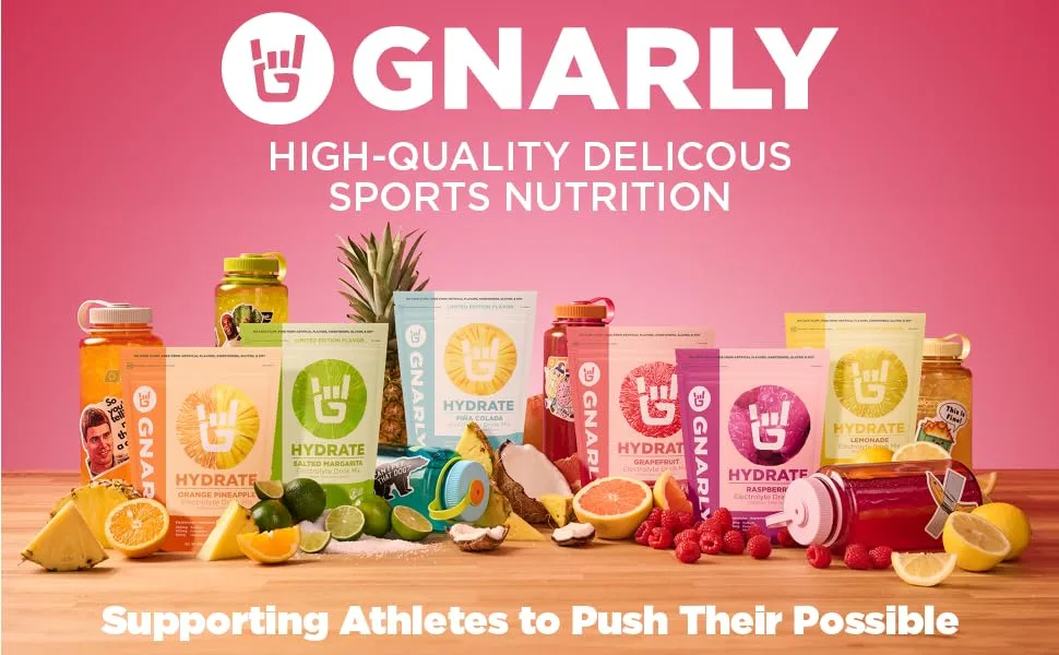Gnarly Nutrition Hydrate Electrolyte Powder Raspberry Exercise Hydration Drink Mix NSF Contents Certified Electrolyte Solution Performance & Recovery Raspberry Box of 20 Stick Pack Raspberry Box (20 Sticks) - nutrition supplement preworkout protein whey vegan bcaa creatine collagen greens energy endurance