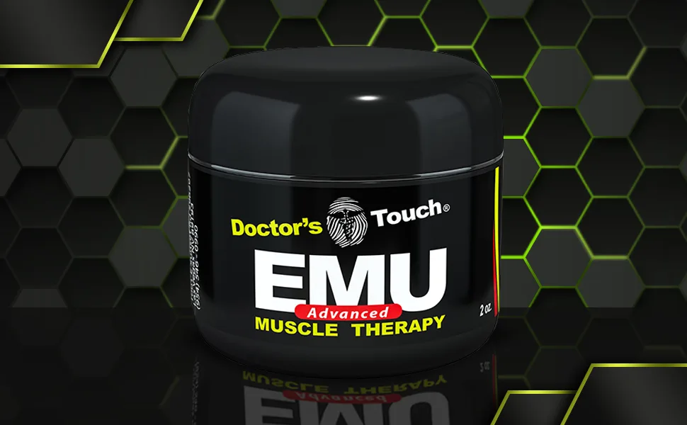 Doctors Touch Advanced EMU Muscle Cream - 2 Oz Jar - Front view of Doctors Touch EMU Advanced Muscle Therapy