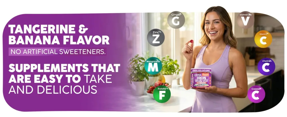 FerryZen Iron Supplement Gummies Choline Supplements Vitamin D3 K2 Ginger Folate Vitamin B12 Zinc 60 Gummies Hemoglobin Support by Clean Nutra - FerryZen Gummies