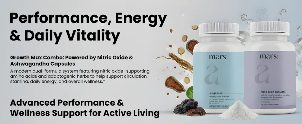 mars by GHC Growth Max Combo | Nitric Oxide Capsules + SurgeMax Capsules | Performance & Vitality Support | 240 Capsules | Pack of 3 - Growthmax