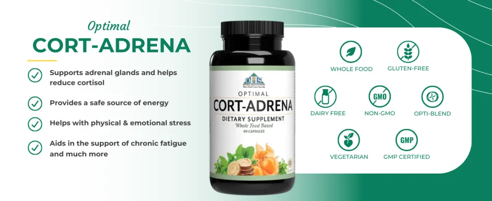Optimal Cort-Adrena Boost Stress Formula 90 Capsules. Cortisol Reducing Formula. - aaaaa