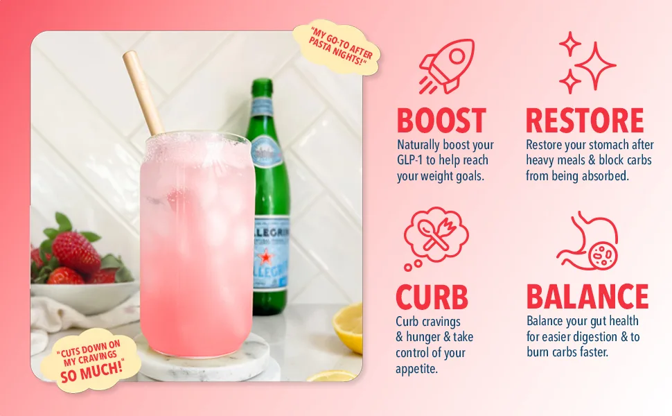 Bye-Bye Carbs - Carb Blocking Drink Mix - Fight Cravings Feel Full Longer & Support Digestion Sugar-Free & Keto Friendly - Strawberry Kiwi - boost restore curb balance