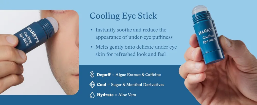 Harry's Cooling Eye Kit for Men - Gua Sha Depuffing Facial Massage Tool and 2 Cooling Eye Sticks 2 Sticks - Cooling eye stick
