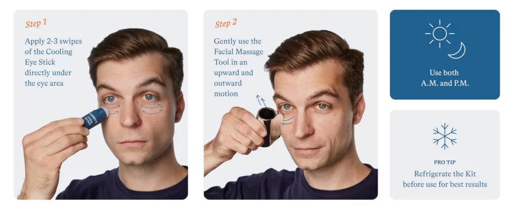 Harry's Cooling Eye Kit for Men - Gua Sha Depuffing Facial Massage Tool and 2 Cooling Eye Sticks 2 Sticks - New eye routine