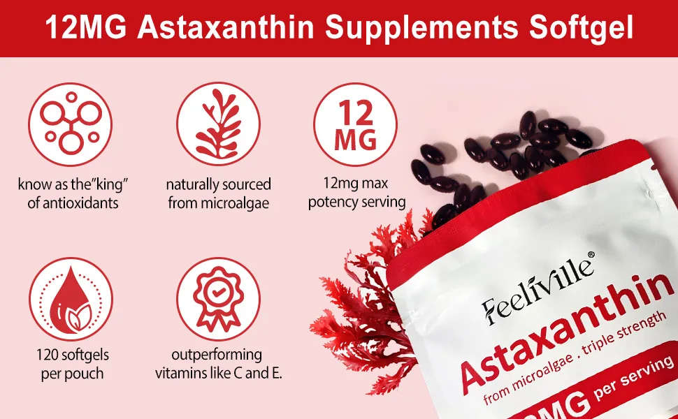 ABOUME Astaxanthin Supplements Astaxanthin 12mg Fresh Microalgae Source Supports Eye Immune Skin Health Internal Circulation | Non-GMO | No Gluten (2PCS) - product information 7