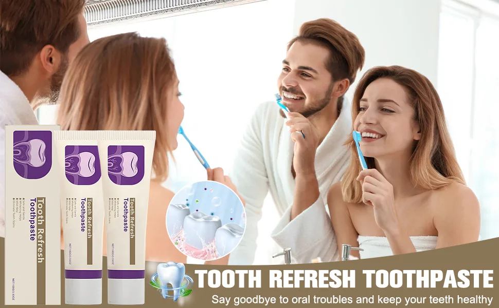 2Pcs Tooth Refresh Toothpaste Fresh Breath Toothpaste Natural Oral Care & Enamel Repair Helps Remove Coffee Tea & Wine Stain Deep Cleaning Care - product information 1