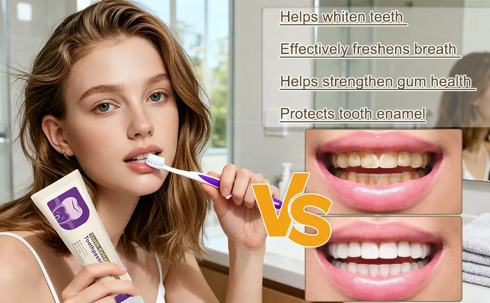 2Pcs Tooth Refresh Toothpaste Fresh Breath Toothpaste Natural Oral Care & Enamel Repair Helps Remove Coffee Tea & Wine Stain Deep Cleaning Care - product information 2
