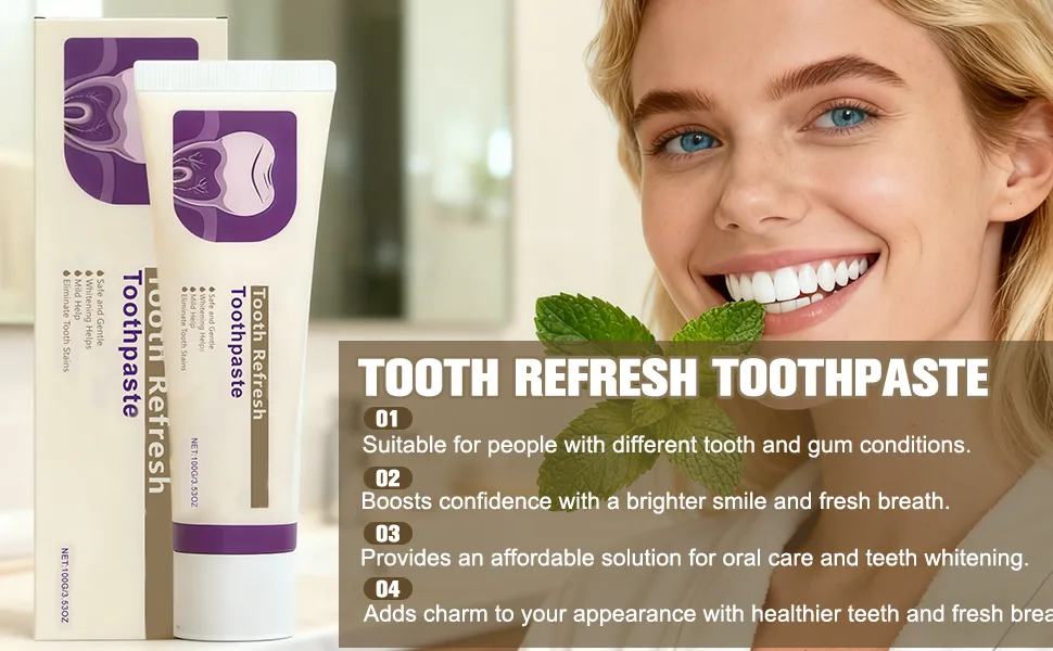 2Pcs Tooth Refresh Toothpaste Fresh Breath Toothpaste Natural Oral Care & Enamel Repair Helps Remove Coffee Tea & Wine Stain Deep Cleaning Care - product information 7