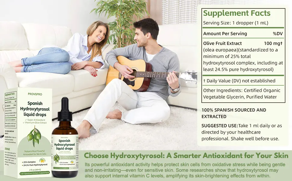 Hydroxytyrosol Liquid Drop 100% Spanish Sourced Olive Fruit Extract Super Antioxidant for Skin Aging Inflammation Hydroxytyrosol Supplement No Sugar Alcohol Free Olive Leaf Extract Alternative - product information 2