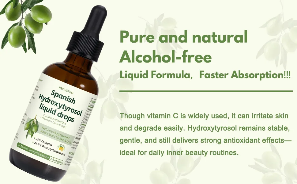 Hydroxytyrosol Liquid Drop 100% Spanish Sourced Olive Fruit Extract Super Antioxidant for Skin Aging Inflammation Hydroxytyrosol Supplement No Sugar Alcohol Free Olive Leaf Extract Alternative - product information 4