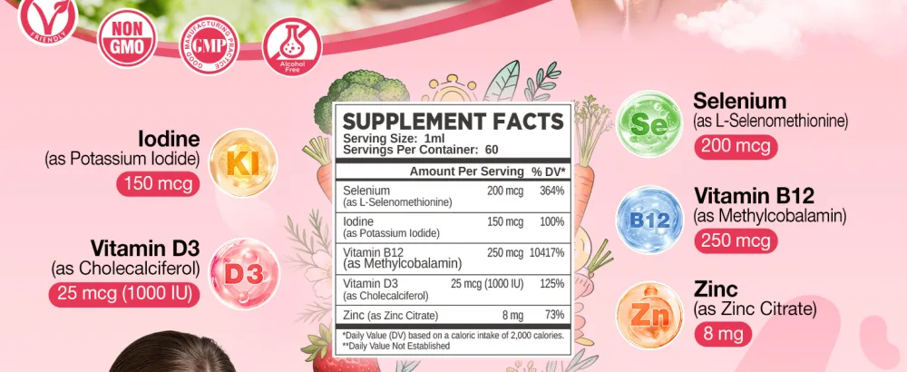 HOLLEGEND Liposomal Liquid Thyroid Support for Women Drops Selenium & Iodine Supplement for Immune & Overall Support with Vitamin D3 & B12 Zinc Citrate 60 Servings - thyroid support drops