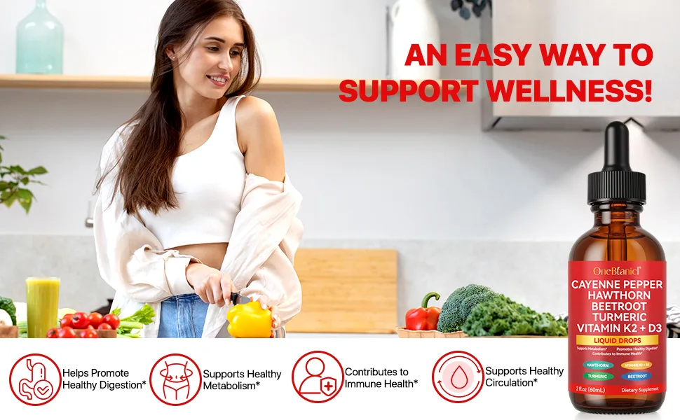 Cayenne Pepper Drops Supplement Cayenne Pepper Liquid Drops Cayenne Health Supplements Support Vitamin D3 K2 Beet Root Powder Circulatory Heath Support - 2 Fl Oz - Cayenne Pepper Drops Supplement Liquid + Hawthorn Berry