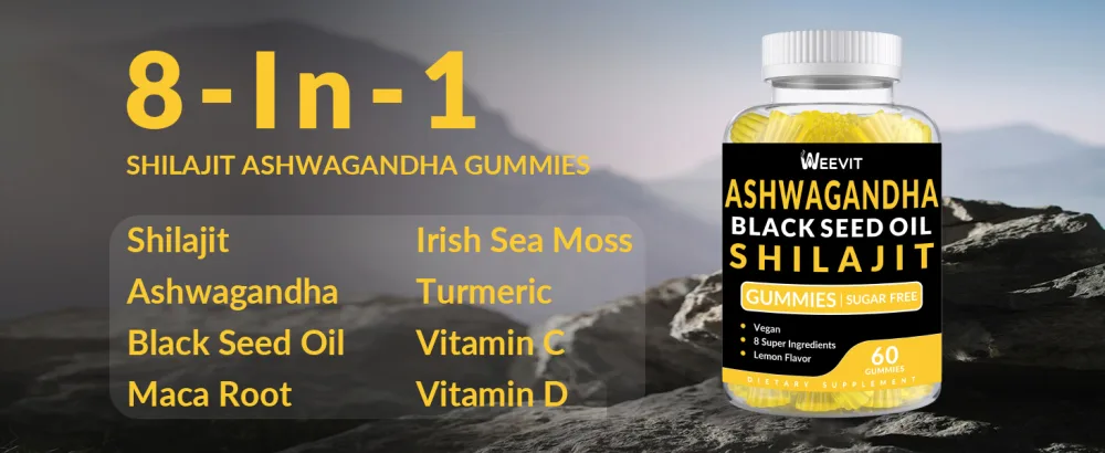 Ashwagandha Gummies Shilajit Black Seed Sea Moss Maca Root Turmeric All in One Supplement 60 Count (Pack of 2) - Ashwagandha Gummies with Maca root